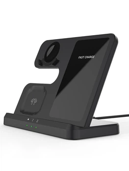 Беспроводная зарядная станция подставка для Samsung 3 в 1 для телефона, смарт часов Galaxy Watch и наушников магнитная беспроводная с функцией быстрой зарядки Черная (CC-006)