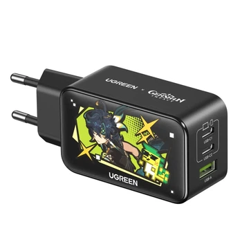 Зарядное устройство Ugreen GaN 65 Вт высокоскоростное с 3 портами 2xUSB-C 1xUSB-A Genshin Impact Black (CD244)