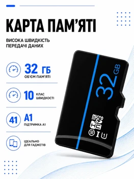 Карта памяти microSD 32GB Class 10 A1 для смартфонов планшетов фотоаппаратов видеорегистраторов камер флешка MicroSDHC 32 Гб
