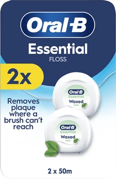Зубная нить Oral-B Essential Floss Мятная Вощеная 2 катушки по 50 м (8006530045995)