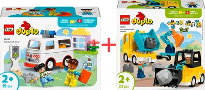 Набор Конструктор LEGO DUPLO Town Скорая помощь и водитель 19 деталей + Конструктор LEGO DUPLO Town 3-в-1 Строительная техника 22 детали (465644779_563834208)