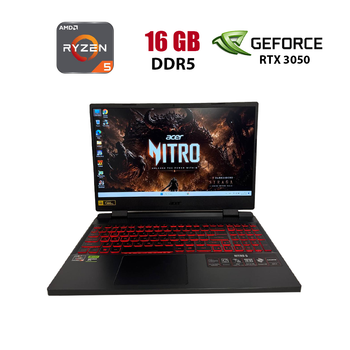 Игровой ноутбук Acer Nitro 5 AN515-46 / 15.6" (1920x1080) IPS / AMD Ryzen 5 6600H (6 (12) ядер по 3.3 - 4.5 GHz) / 16 GB DDR5 / 512 GB SSD / nVidia GeForce RTX 3050, 4 GB GDDR6, 128-bit / WebCam б/у