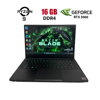 Игровой ноутбук Б-класс Razer Blade 14 RZ09-0370 / 14" (1920x1080) IPS / AMD Ryzen 9 5900HX (8 (16) ядер по 3.3 - 4.6 GHz) / 16 GB DDR4 / 512 GB SSD / nVidia GeForce RTX 3060, 6 GB GDDR6, 192-bit / WebCam б/у