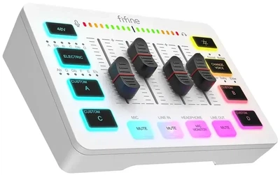 Игровой аудиомикшер Fifine AmpliGame SC3 White для стриминга и подкастов, внешняя звуковая карта с RGB подсветкой - Б/У