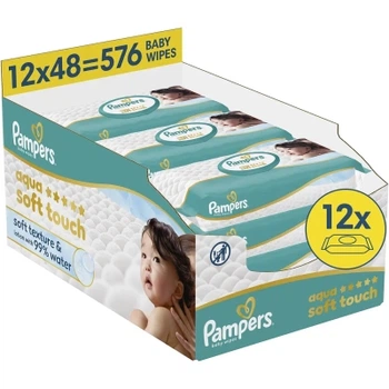 Детские влажные салфетки Pampers Aqua Soft Touch 48 шт х 12 пачок (576 шт) (8006530140225)