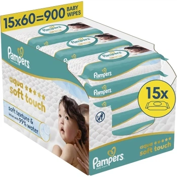Детские влажные салфетки Pampers Aqua Soft Touch 15x60 шт (900 шт) (8006530140232)