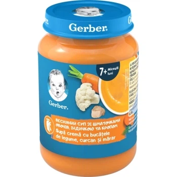 Детское пюре Gerber Весенний суп с кусочками овощей, индейкой и укропом из 7 месяцев 190 г (1227381)