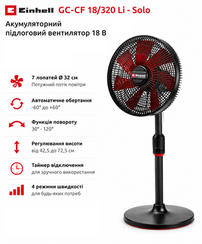 Вентилятор акумуляторний Einhell GC-CF 18/320 Li - Solo діаметр 32 см без АКБ і ЗП Чорний (3408071)
