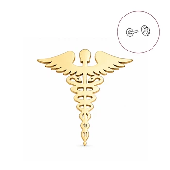 Значок из стали BROCHE брошь бижутерия Медицина Кадуцей золотистый BRGV114959