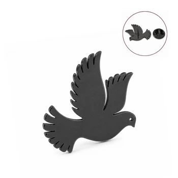 Значок из стали BROCHE брошь бижутерия Птицы Голубь чёрный BRGV115203