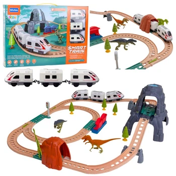 Интерактивная железная дорога LEAN Toys с гидом (ENG) стрелками туннелем вулканом и фигурками динозавров 95 x 85 см (28810) (5905991087922)