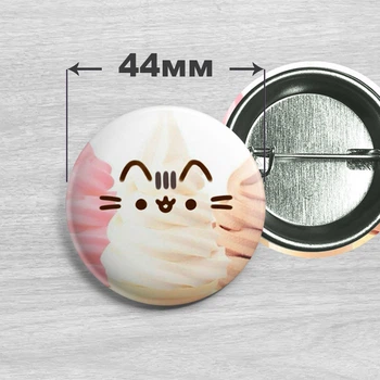Значок кот Пушин / Pusheen the cat. №2. 44мм
