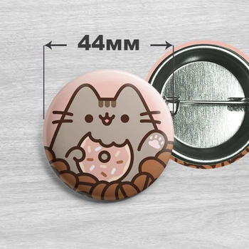 Значок кот Пушин / Pusheen the cat. №9. 44мм