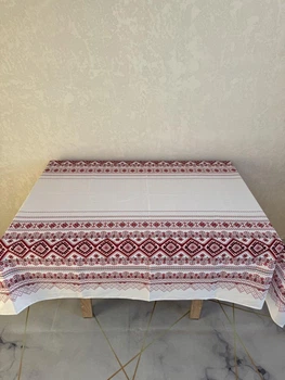 Скатерть из плотной ткани лен 150х220 см Красный с белым (П4К-am-skatert-N-047-03)
