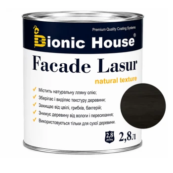 Фарба для дерева FACADE LASUR Bionic-House 2,8л Чорний
