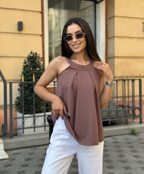 Базова літня жіноча блуза без рукавів повсякденна прямого крою 42-44, Шоколадний