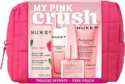Zestaw kosmetyków pielęgnacyjnych Nuxe My Pink Crush Woda micelarna 50 ml + Żel pod prysznic 30 ml + Suchy olejek 10 ml + Perfumy 15 ml + Kosmetyczka (3264680046872)