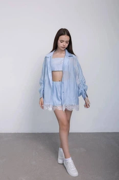 Костюм для девочки голубой Cvetkov Шариз 3в1 140 см