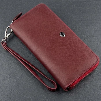 Клатч-кошелек для женщин ST Leather из натуральной кожи темно-красного цвета большой размер вертикальный молния (bg189fash35)