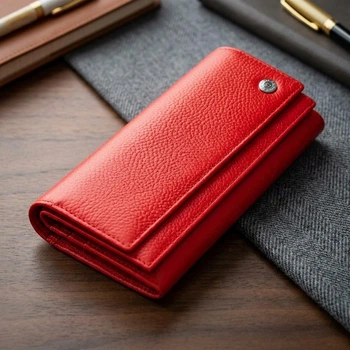 Яркий большой женский кошелек на кнопку из натуральной кожи ST Leather Красного цвета (bg189fash54)