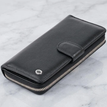 Вертикальный молодежный кошелек из натуральной кожи ST Leather Черный для карт унисекс (bg193fash00)