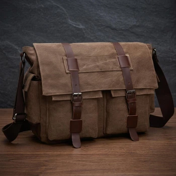 Сумка на плечо текстильная Vintage коричневая для ноутбука горизонтального формата (bg201fash50)