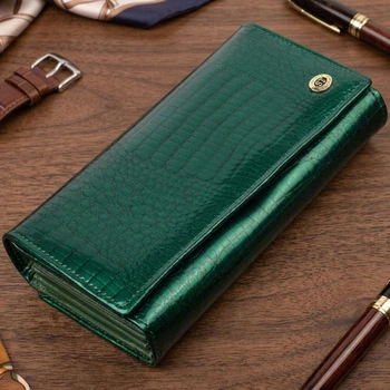 Большой лакированный женский кошелек из натуральной кожи ST Leather для карт с монетницей Зеленый (bg194fash24)