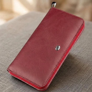 Большой вертикальный женский клатч на молнии из натуральной кожи ST Leather Красный (bg188fash65)