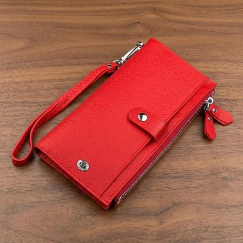 Женский многофункциональный кошелек ST Leather из натуральной кожи Красный большого размера горизонтальный с кнопкой (bg183fash81)
