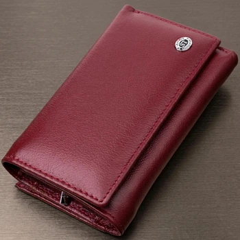 Жіночий гаманець із монетницею з натуральної шкіри ST Leather бордового кольору в три складання (bg194fash70)