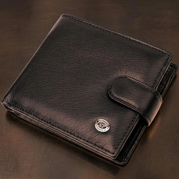 Чоловічий гаманець середнього розміру ST Leather із натуральної шкіри із монетницею чорний (bg224fash73)
