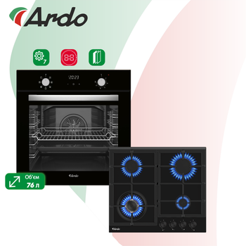 Комплект Духова шафа електрична Ardo ABO27EB4 + Варильна поверхня газова Ardo AGH63G1WFCB4
