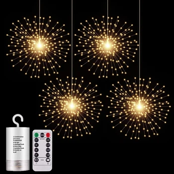 Гирлянда PXBNIUYA Starburst Sphere 4 Pack Теплый белый 200 LED 8 режимов на батарейках