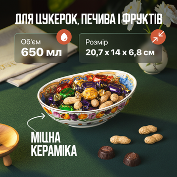 Конфетница керамическая для хранения и подачи сладостей и вкусностей керамическая 20.7х14х6,8 см