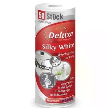 Салфетки багаторазові універсальні для уборки Deluxe Silky White wischtücher в 50шт / рул 25x25см