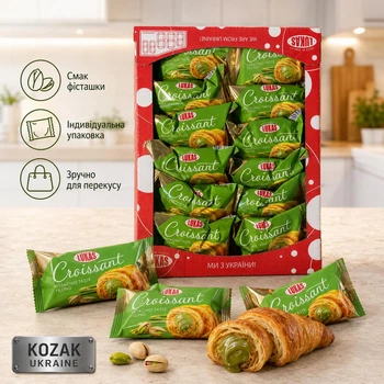 Круасани Lukas із фісташковою начинкою в індивідуальній упаковці, 24 шт