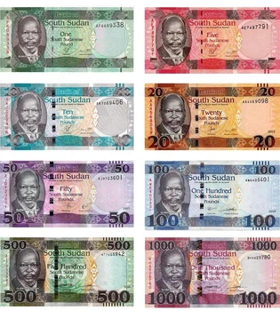 Набір 8 банкнот 1, 5, 10, 20, 50, 100, 500, 1000 фунтів Південний Судан 2011 - 2021 рік UNC
