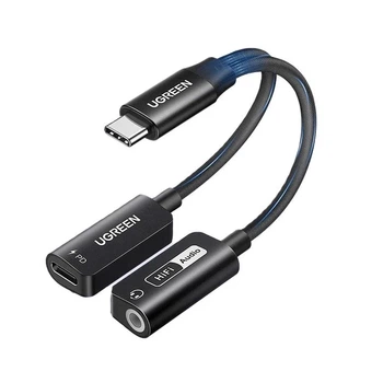 Адаптер UGREEN USB Type-C → 3.5 мм AUX+зарядка PD 60W с DAC аудио-чипом, переходник для наушников и зарядки, звуковая карта 2 в 1