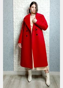 Пальто двобортне тепле прямого крою, червоне H&M Швеція 55-111-01 - червоний - UNI (L-XL)