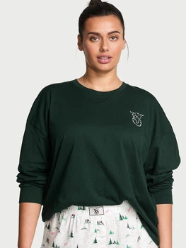 Піжамний лонгслів жіночий великих розмірів бавовняний Victoria's Secret 714626898 XL Зелений (1159865208)