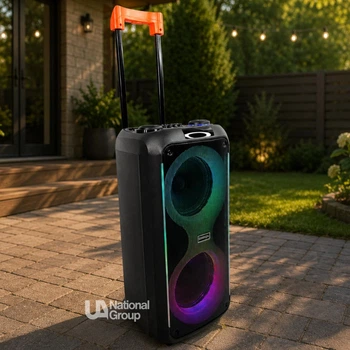 Колонка портативна Bluetooth караоке 40Вт з мікрофоном, акумуляторна аудіосистема PartyBox 2×8 дюймів з RGB підсвічування та FM-радіо, з телескопічною ручкою та колесами для дому, свят і пікніків, TTD-2821