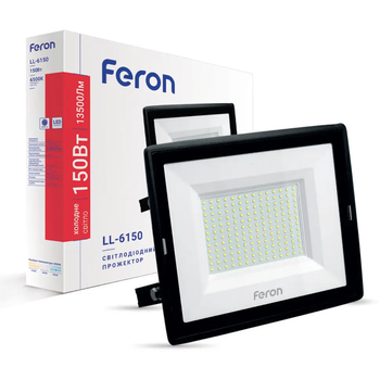 Светодиодный прожектор 150W Feron с рассеивателем из закаленного стекла 6400K черный IP65 LL-6150