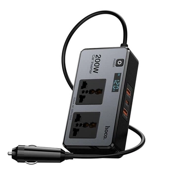 Автомобильный инвертор HOCO Z66 New 2-socket universa car inverter 200W Black