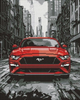 Diamentowa mozaika Ideyka Czerwony mustang 40 x 50 cm (AMO8238) (4823104380252)