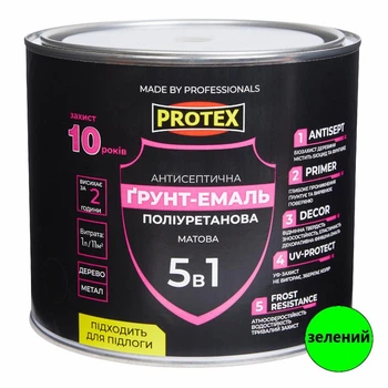 Грунт-эмаль 5в1 полиуретановая для дерева матовая PROTEX RAL 6037 зеленая 2.4кг 2л