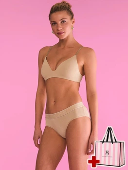 Комплект жіночої білизни (бюстгальтер та трусики-хіпстери) Victoria's Secret 34B/S Бежевий + Подарунковий пакет 26873500