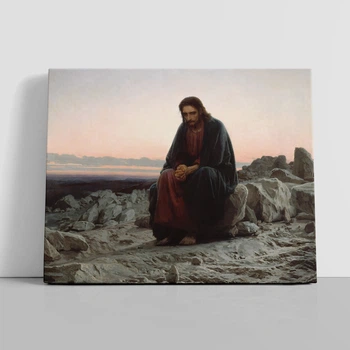 Інтер'єрна картина Христос у пустелі, Іван Крамськой, Ivan Kramskoy, Christ in the Wilderness, християнський живопис, 60×75 см (id6670)