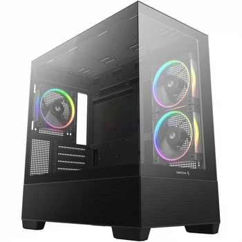 Корпус Deepcool cg380 3f, Black, без бп, Mid Tower, Micro atx / Mini itx, 1xType-C / 2xUSB 3.0, макс. cpu — 176 мм / vga — 410 мм, 3x120 мм argb, бічна та передня панель із загартованого скла (r-cg380-bkagm3-g)
