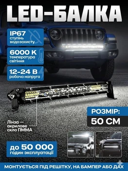 LED балка светодиодная фара-прожектор для внедорожника мотоцикла лодки офроад дополнительное освещение авто, 50 см