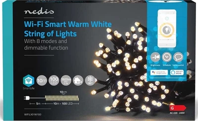Lampki choinkowe Nedis SmartLife Warm White Wi-Fi WIFILX01W100 10 m (5412810404193)
